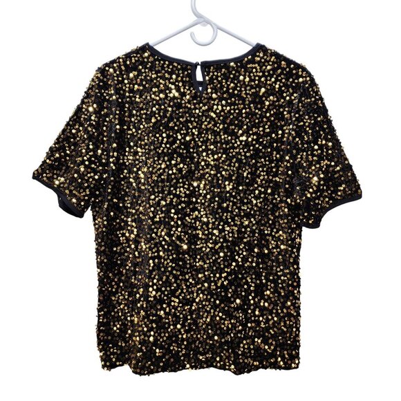Gold Sequin Short Sleeve Top shirt Womens Size XL brown - Picture 5 of 6